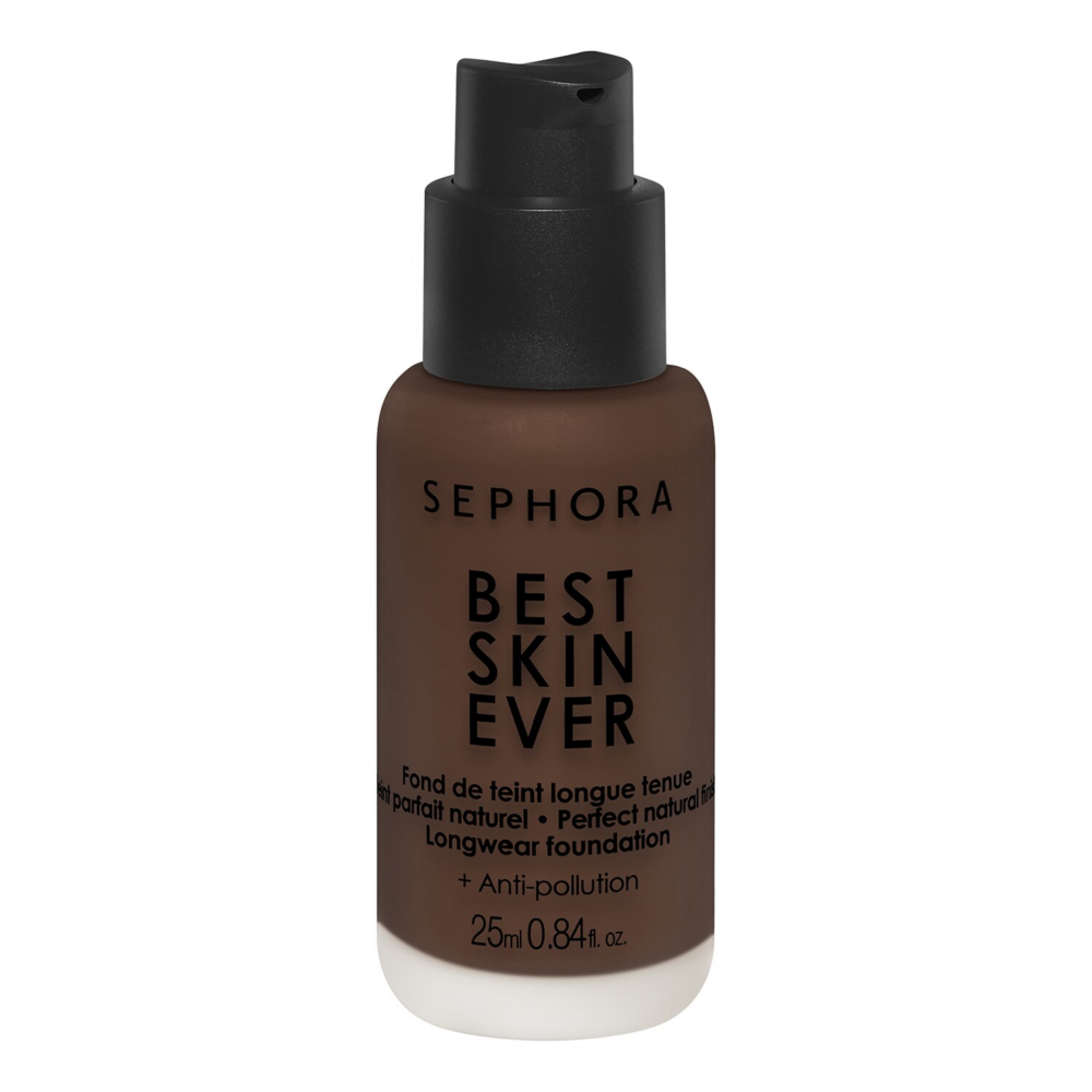 Sephora Best Skin Ever foundation bottle with pump, brown liquid, brand name visible on label