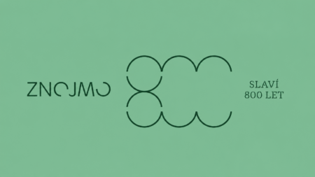 Green poster with an abstract logo of connected semicircles forming a large 'C' and the text 'SLAVÍ 800 LET' on the right.