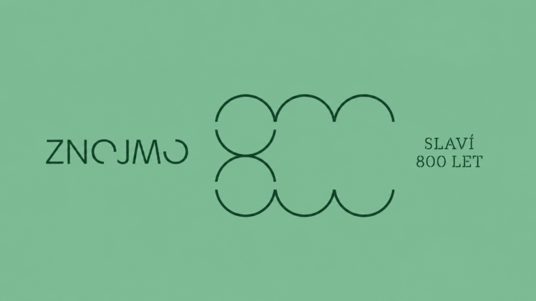 Green poster with an abstract logo of connected semicircles forming a large 'C' and the text 'SLAVÍ 800 LET' on the right.